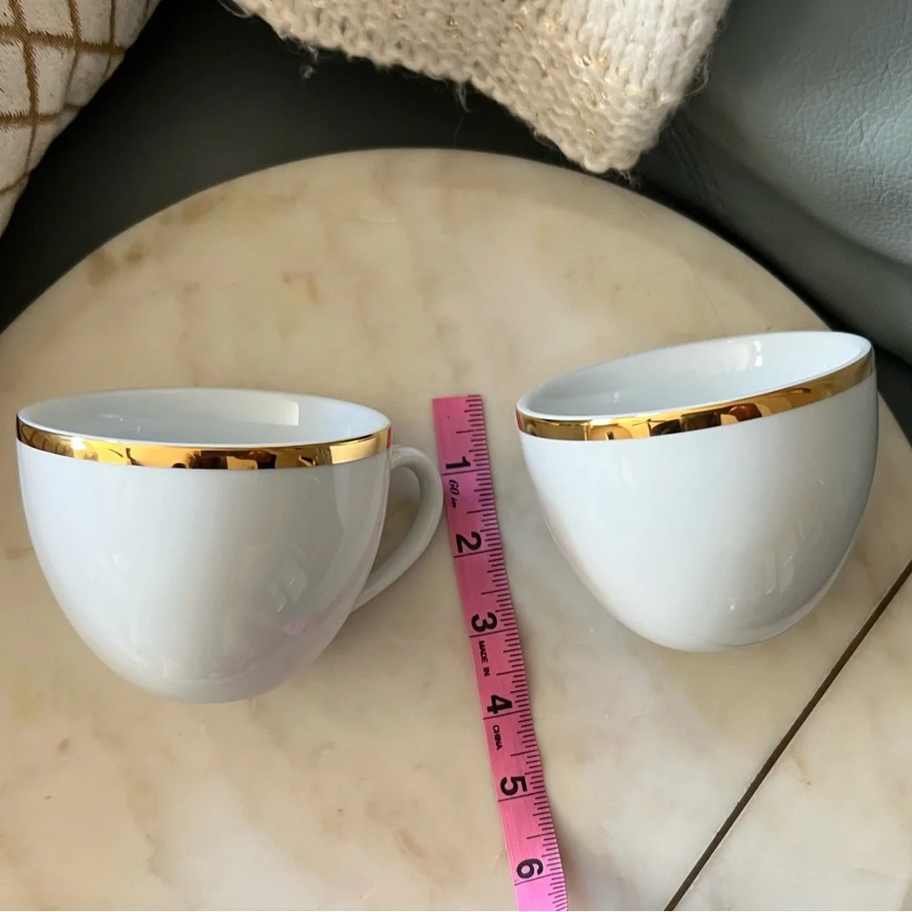 WILLIAMS SONOMA Brasserie JAPAN Gold Band PORCELAIN Tea Coffee Cups SET of 2